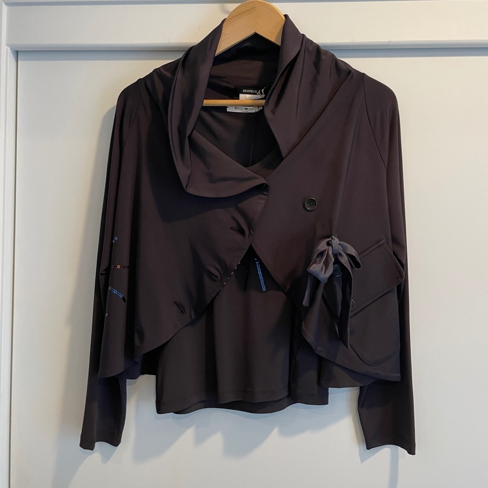 NWT‎ Spazio Moda Womens 2 Piece Set Dark Brown Beaded Tank Top Overlay Jacket